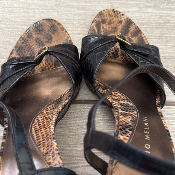 Antonio Melani Leather Wedge Sandals Size‎ 6 Strappy Snake Print - Picture 5 of 12